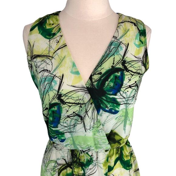 Darian Ruched A-Line Maxi Dress V Neck Sleeveless Geometric Motif Size Medium Gr - Picture 7 of 10